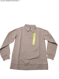 S Women's Mondetta Tan Collared Fleece Long Sleeve Pullover Top NEW - Picture 1 of 7