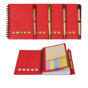 4 Pack Lined Spiral Notebook Kraft Paper Notepads w/ Pen In Holder, Sticky Notes - Picture 1 of 7