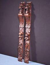 *28" Pair of French Antique Trim Posts Highly Carved Solid Oak Wood w/Lions