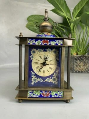 Chinese Exquisite Copper Cloisonne & Glass Handmade Mechanical Clock - Image 1 of 4