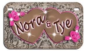 Pink Hearts On Antique Lace Backdrop Motorcycle License Plate Personalize Gift - Picture 1 of 1