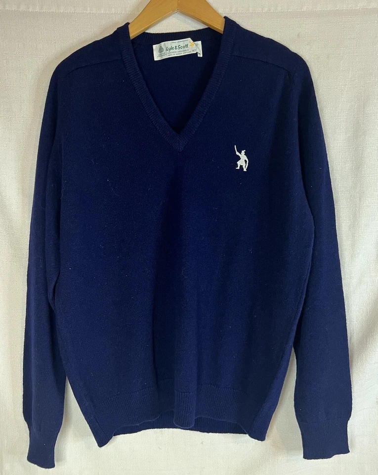 Suéter Vintage Lyle & Scott 100% Lana de Cordero Azul Talla 42 Foto 1 de 4