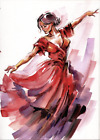 Original, watercolor drawing ,Spanish flamenco dancer, size 8 x 12 inches, A4,