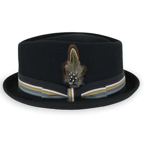 Belfry Crushable Porkpie Fedora Hat Men Black Vintage Style 100% Pure Wool XX Lg - Picture 1 of 8