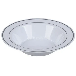 12 oz. Bowl White Premium Heavy Weight Plastic with silver trim(1 case) - Picture 1 of 2