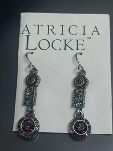 Patricia Locke Signed ‘09 USA SilverTone Swarovski Crystals Hook Dangle Earrings - Picture 1 of 5