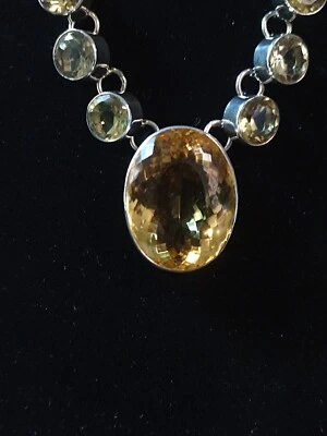 Taxco Mexico 55ct Topaz 16ct Lemon Quartz 25" Necklace 950 Sterling Silver 56.5g - Image 1 of 4