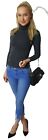 Womens Ribbed Thin Polo Neck Jumper Turtle Roll Neck Long Sleeve Plain Top 