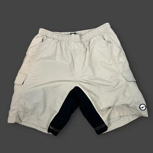 Giant mens khaki neutral baggy padded nylon cycling shorts Size X-Large 32 Waist - Picture 1 of 9