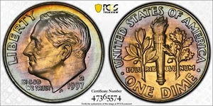 MS66 1997-D 10C Roosevelt Dime, PCGS Trueview- Rainbow Album Toned - Picture 1 of 6