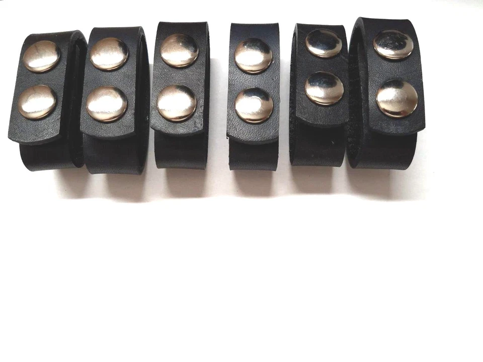 HAND MADE POLICE SECURITY GUARD REAL LEATHER BELT KEEPER WITH SNAPS 6-PACK PLAIN BLACK