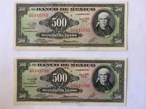 500 PESO MEXICO BANKNOTE 1977 MORELOS LOT (2) MEXICO - Picture 1 of 2