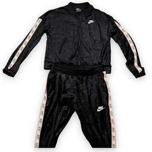 Nike Sportswear Track Suit Youth Girls Large Black White Spellout French Terry - Picture 1 of 17