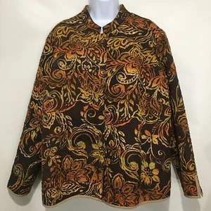 Laura Ashley Woman 3X Brown Orange Yellow Floral Silk Cotton Quilted Jacket - Picture 1 of 4