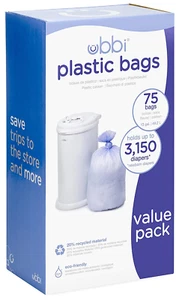 Disposable Diaper Pail Bags, 13-Gallon, 75 Count (3 Pack) - Picture 1 of 4