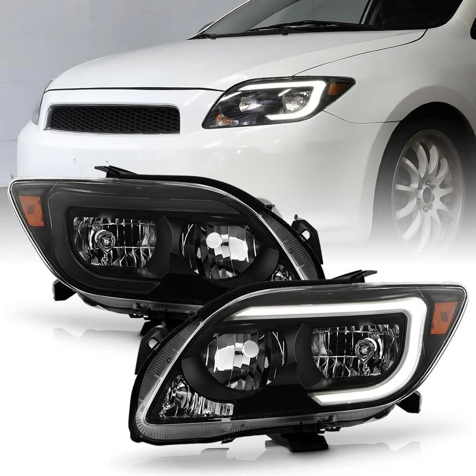 For 2005-2007 Scion tC LED Tube Black Headlights Headlamps Pair Left+Right - Image 1 of 4