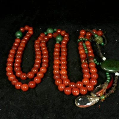 Antiguo collar de cuentas de ágata roja de la dinastía Qing cuentas budistas collar rosario Foto 1 de 4