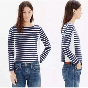 Madewell Striped Wool Blend Boat Neck Shoulder Zip Boxy Sweater Size M B6705 - Picture 1 of 11