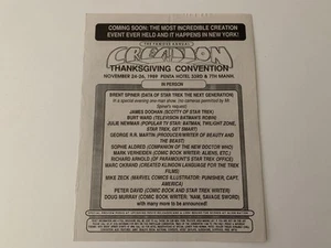 Creation Thanksgiving Star Trek Convention 24.-26. November 1989 Flyer Spiner Doohan - Bild 1 von 6