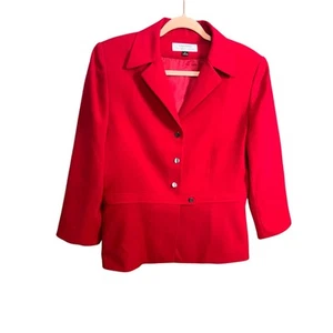 Tahari Arthur Levine Größe 12 einfarbig rot gefüttert Anzug Jacke Blazer Metallakzente - Bild 1 von 11