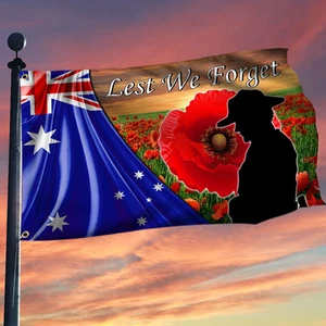 Australian Veteran Flag Anzac Day Grommet Flag Lest We Forget Flag Poppy Flow... - Picture 1 of 12