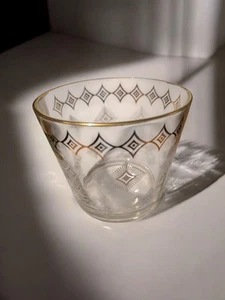 Vintage MCM Ice Bucket Atomic Starbursts Gold Mid Century 5" Tall Jeanette Glass - Picture 1 of 9