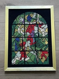 Vintage Handmade Needlepoint Marc Chagall Windows Framed Under Glass - Picture 1 of 5