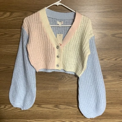 SO 粉彩色块裁剪开衫 尺寸 XS 水钻 无瑕 90 年代 Y2K — 第 1/4 张图片