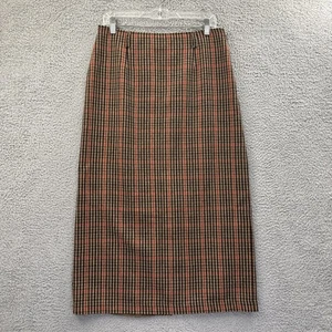 Vintage Lizsport Wool Plaid Maxi Skirt Brown Red Academia Preppy Retro Women 12 - Picture 1 of 6