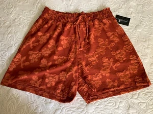Shorts Womens L Orange Pleated Elastic Waist  Embroidered Fabric Soft Viscose - Picture 1 of 3