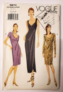 Vintage 90's Vogue Sewing Pattern 9874 Fitted Mock Wrap Dress Size 12, 14, 16 - Picture 1 of 5