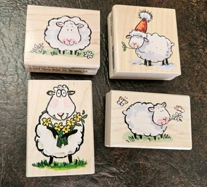 4 Penny Black Wood Mount Rubber Stamps Sheep Lamb Vintage New Lot - Picture 1 of 17