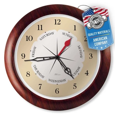 Time & Week-Day Wall Clock – Weekly Analog Clock with Days, Hours & Minutes –... - Image 1 of 4