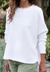 FRANK & EILEEN (Sz L) THE LAB WHITE ANNA LONG SLEEVE CAPELET FLEECE SWEATSHIRT - Picture 1 of 13