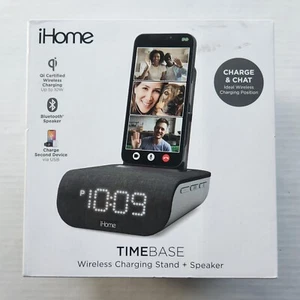 iHome Timebase Wireless Charging Stand + Speaker - USB Charging Port - Alarm - Picture 1 of 6