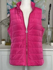 Michael Kors Hot Pink Puffer Vest MK Zipper Charm Size Medium NWOT - Picture 1 of 8
