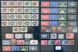 stamps, 1953 various Coronation stamps, Queen Elizabeth II, 2 pages, 66 in total - Picture 1 of 6