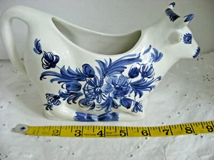 Cow Shape Cream Pitcher Blue and White 16 ounce Capacity made in  Portugal - Picture 1 of 8