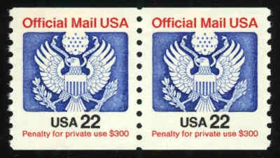 US #O136 22¢ Eagle dull gum pair, "XF 90" NH MNH, PSE graded (2018) - Image 1 of 3