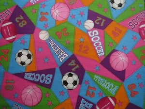Kids Sports Pennant Soccer Football Basketball Fabric Bright Cheerful 20" x 20" - Picture 1 of 4