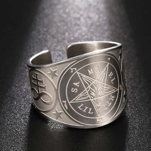 Dawapara Sigil of Baphomet Inverted Pentagram Stainless Steel Ring Protection Am - Picture 1 of 8