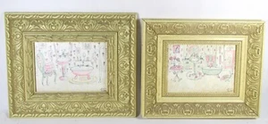 Vintage LISSI KAPLAN Framed Bathroom Prints Blue Tub & Pink Tub In Period Frames - Picture 1 of 6