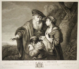 ABRAHAM und HAGAR sehr grosser Kupferstich von Haas nach Flinck 1790 Original! - Picture 1 of 1