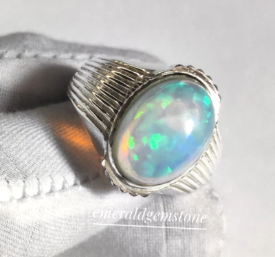 Anillo de piedras preciosas ovaladas de ópalo natural anillo de plata de ley 925 para hombre anillo de todas las tallas Foto 1 de 4