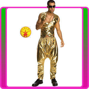 Mens 80s Gold Rap Hip Hop Retro Rapper Costume 90s 1980s Parachute Pants Vest 