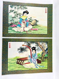 Juego de 2 manteles de mesa reversibles asiáticos vintage, flores de pájaros geisha 12x17 - Imagen 1 de 15