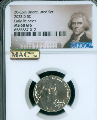 2022 D JEFFERSON NICKEL NGC MS68 FS E.R. MAC SPOTLESS . - Image 1 of 2