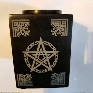 Pentagram Black Soapstone Tea Candle Holder Oil Burner - Picture 1 of 4