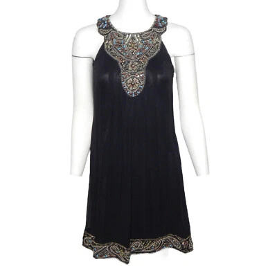 Sue Wong Nocturne Beaded Mini Dress Black Embellished Cocktail Silk Shift Size 0 - Image 1 of 4