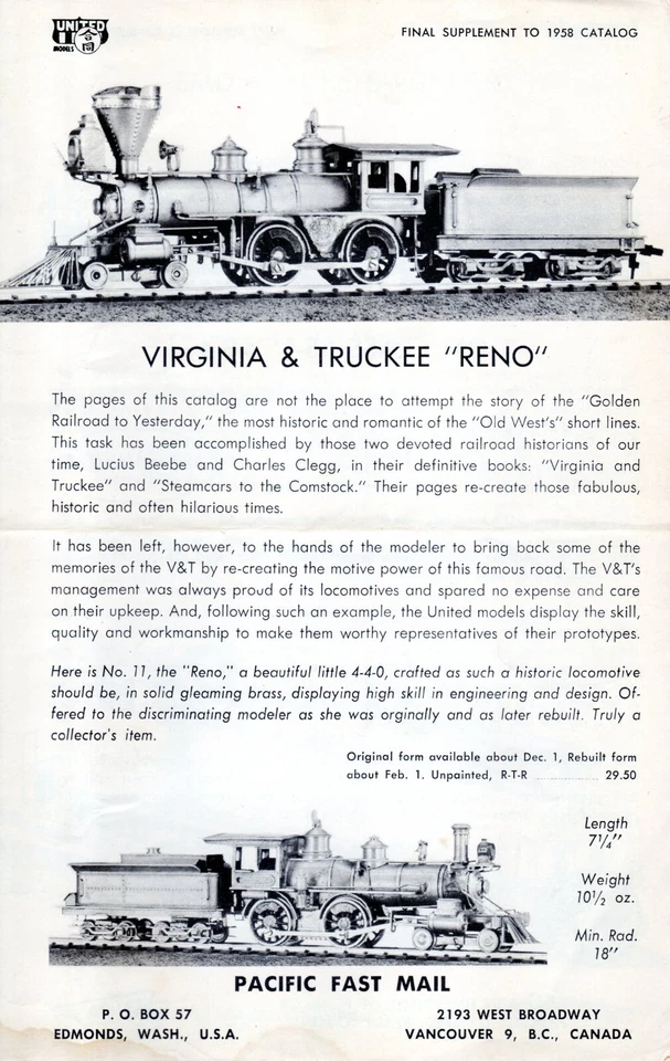 catalogo PACIFIC FAST MAIL Supplement to 1958 catalog HO Tenshodo          E  aa - Image 1 of 1